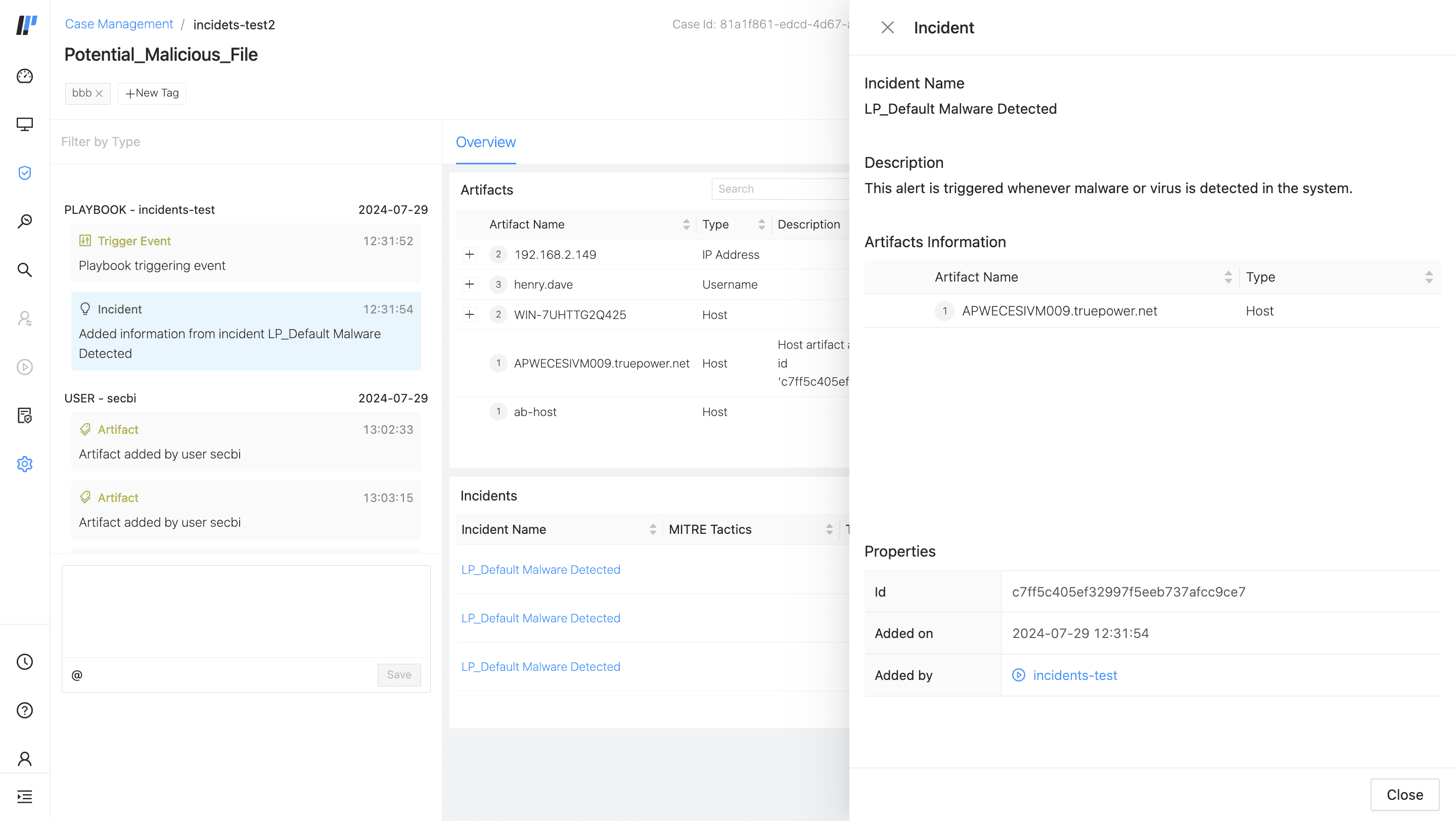 Case Timeline The Case Timeline lists all events that are part of the case
